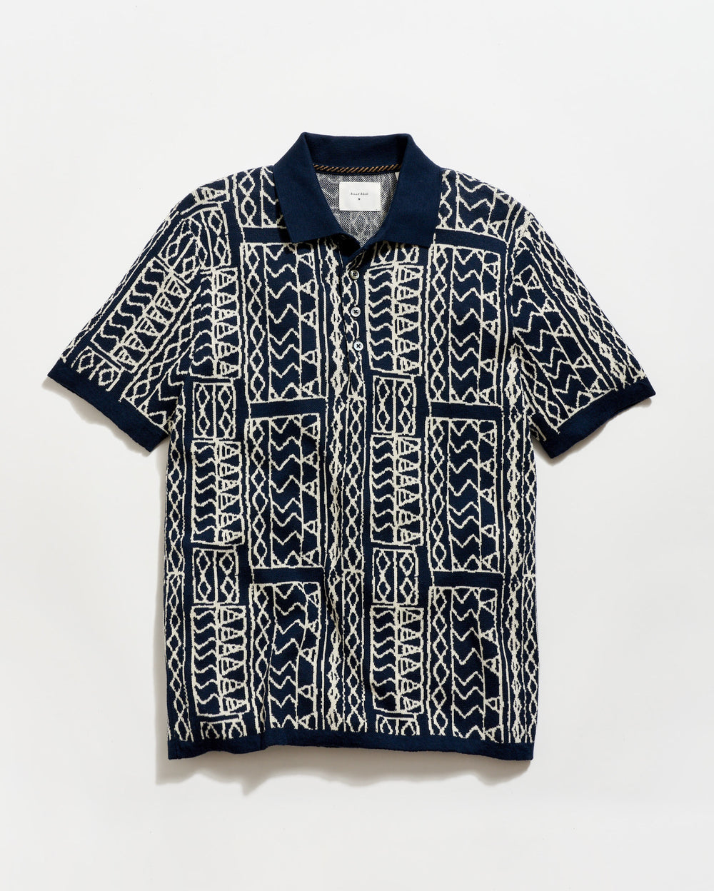 Geo Stitch Sweater Polo - Carbon Blue/White