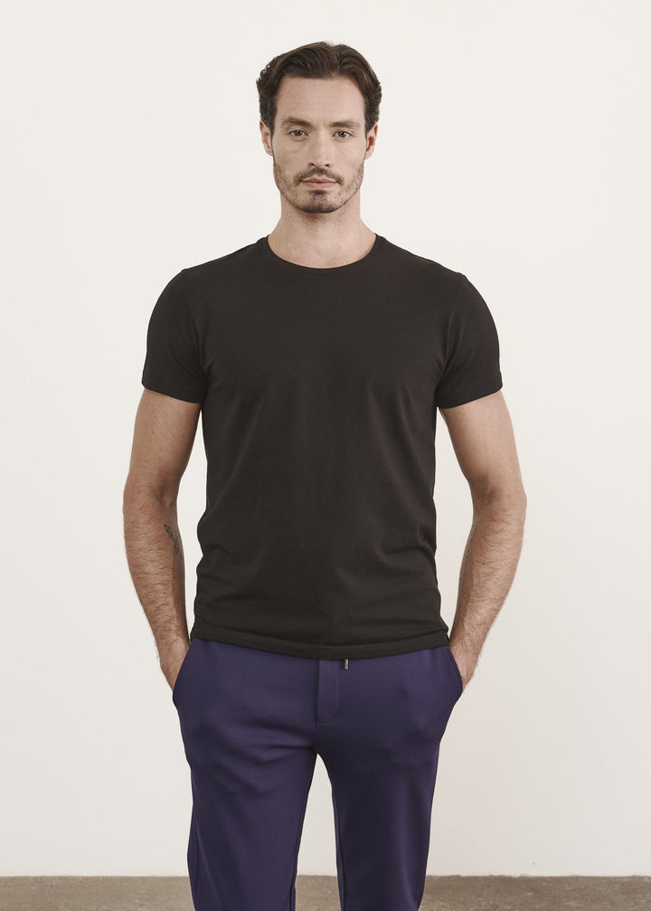 Patrick Assaraf Iconic Pima Cotton Stretch Crew T-Shirt Black
