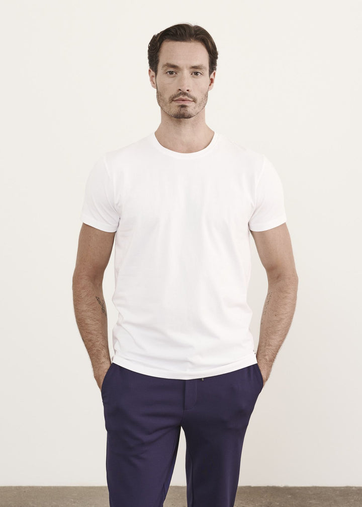 Patrick Assaraf Iconic Pima Cotton Stretch Crew T-Shirt White
