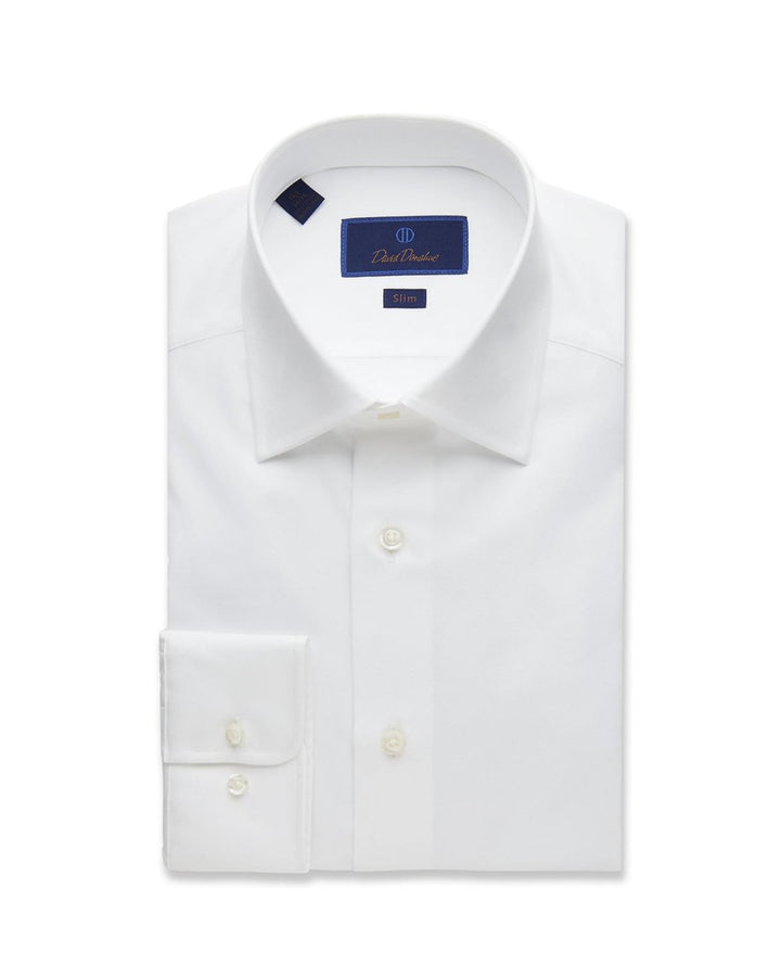 David Donahue Trim Fit Fine Twill Dress Shirt - White